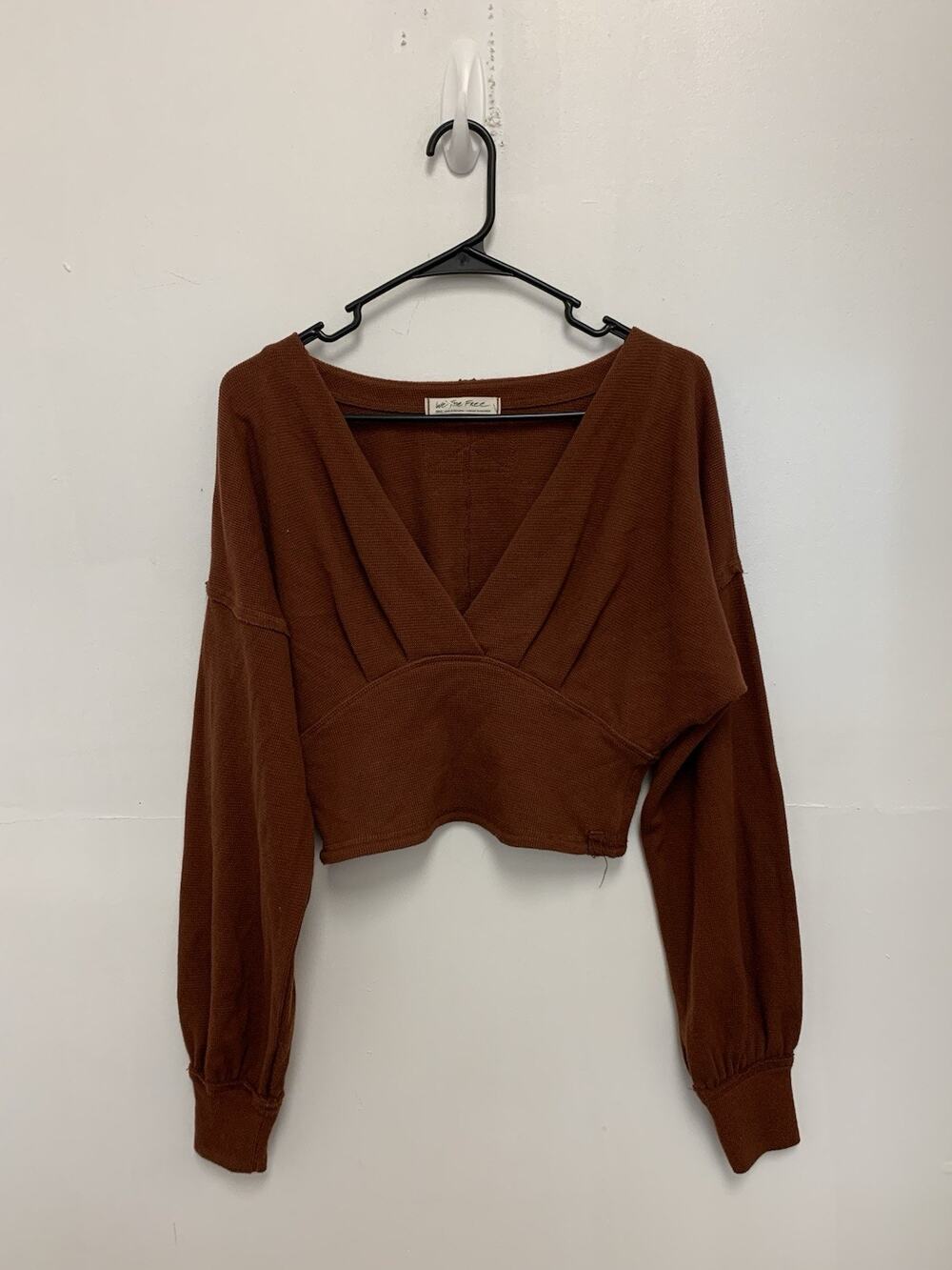 Free People Women's Red Jasper Long Sleeve All Nighter Thermal Cropped Top Sz S